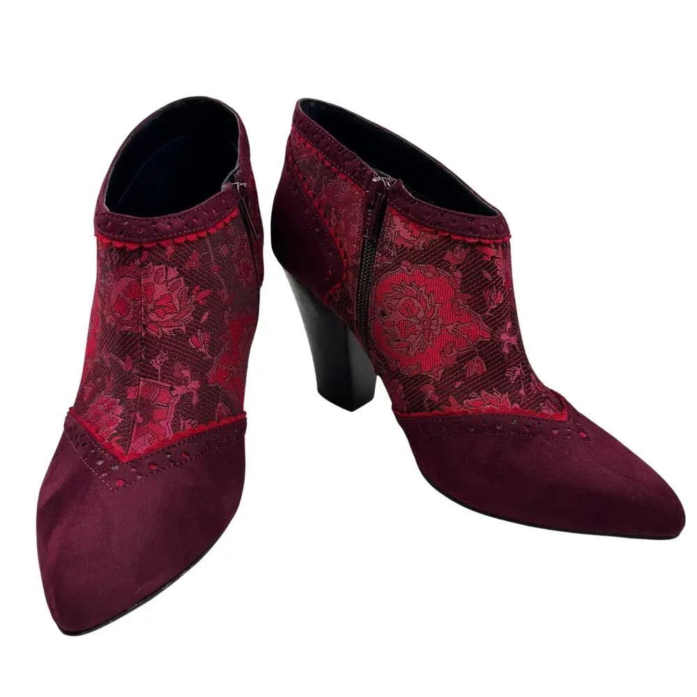 Ruby Shoo Wine Faux Suede Steampunk Brocade Nicola Ankle Boots Women's Size 9